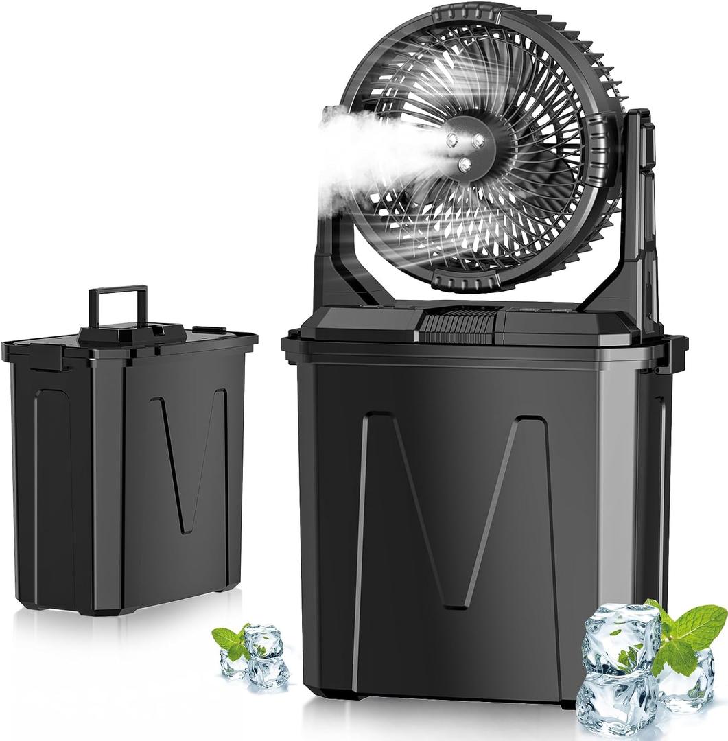 GHORA Portable Misting Fan with Remote,Camping Fan with 20000mAh Rechargeable Battery,9L Water Tank,4 Speed Levels,4 Spray Modes,RGB Lights for Fishing,Travel,Garden Parties,Outdoor Indoor Cooling