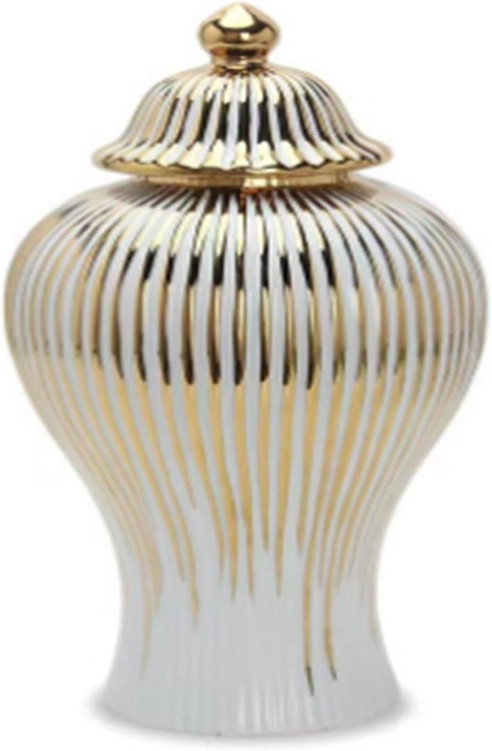 vase Modern Ginger Jar Storage Vase Floral Arrangement Home Decor Desktop Collectible with Lid Handicraft Decoration Handmade Bottle (Color : Large Gold)