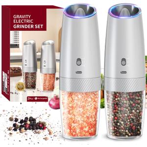 CIRCLE JOY Gravity Electric Salt and Pepper Grinder Set with 2-Speed, Rechargeable Salt and Pepper Grinder Set, Adjustable Coarseness, Whiet LED Light
