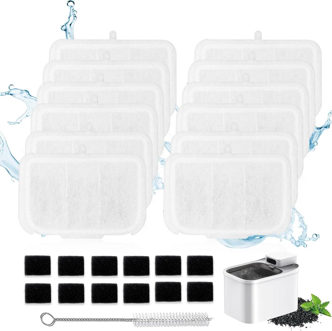 12 PCS Upgraded Pet Cat Kit Water Fountain Filters Unit Rect Fit For Eversweet MAX 105 fl oz/3L Automatic Pet Fountain, Include Replacement Filters and Replaced Foam Pump Filter