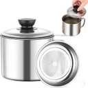 RIIPOO Grease Container for Kitchen, 34oz Bacon Grease Saver with Strainer, 410 Stainless Steel Cooking Oil Container Can, Oil Storage Keeper with Lid