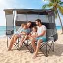 Teenyyou 3 Person Camping Chair with Canopy Shade Oversized Folding Beach Chair, 700lbs Heavy Duty Couch with Cup Holder Carry Bag for Beach Lawn Outdoor (Black and Grey, Canopy Camp)