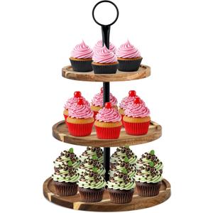 Perco Cupcake Stand, 3 Tier Wooden Tiered Display Stand for 20 Cupcakes  Wood Dessert Table Display Set, Tiered Serving Tray for Weddings, Birthdays, Baby Showers & Events