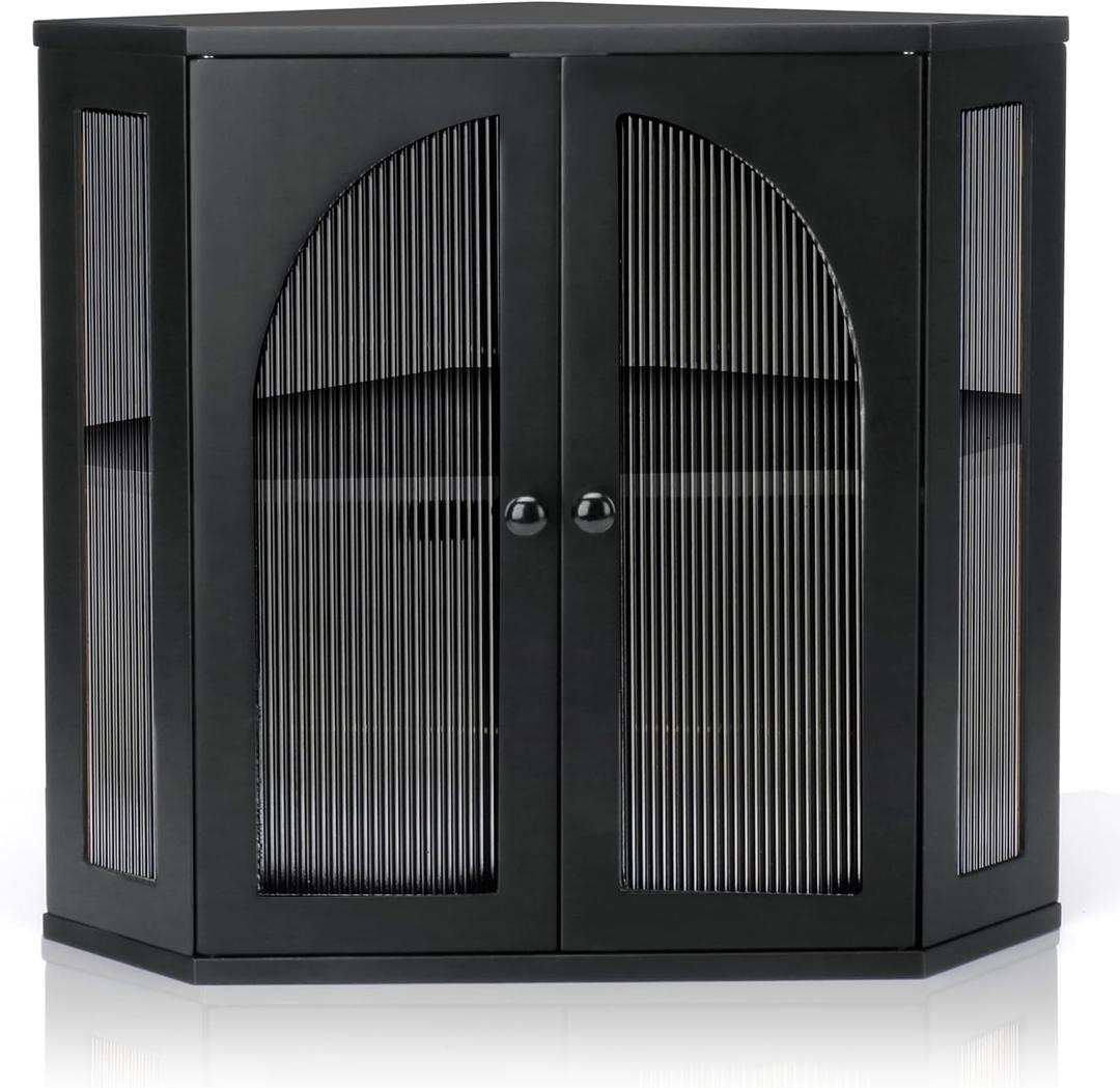 Corner Bread Box for Kitchen Countertop, Double Layer Bamboo Bread Storage Container for Homemade Bread, Large Capacity Bread Holder with 3 Adjustable Height for Counter, Breadbox Organizer