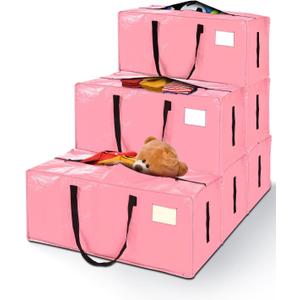 12 Pack Extra Large Moving Bags, Heavy Duty Packing Bags with Zippers and Handles for Space Saving, Clothes Storage, College Essentials, Travel, Pink