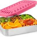 LunchBots Large Cinco Stainless Steel Lunch Container - Five Section Design Holds a Variety of Foods - Metal Bento Box - Dishwasher Safe - Stainless Lid -Pink Dots