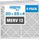 Aerostar 20x25x4 MERV 13 Pleated Air Filter, AC Furnace Air Filter, 6 Pack (Actual Size: 19 1/2"x24 1/2"x3 3/4")
