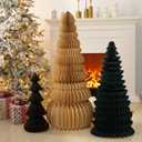 3 Pcs Large Honeycomb Christmas Tree - 4ft 3ft 2ft Paper Christmas Folding 3D Home Decoration Set with Magnetic Design for Winter Holiday Festive Party (Classic,Beige,Green,Brown)