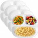 Lounsweer 4 Pack 8.58" Portion Control Plates White Rectangle Ceramic Porcelain Divided Plates Set for Rational Eating Healthy Diet Dinner 3 Compartment for Adults Microwave Dishwasher Safe