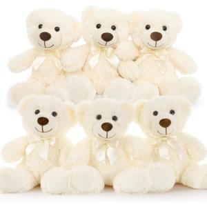 MorisMos 6Pcs White Teddy Bears Bulk Baby Shower, 14 Inch Cute Teddy Bear Stuffed Animals Plush, Small Stuffed Bears on Centerpiece Baby Shower Decoration, Gift for Party Birthday