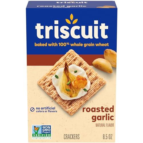 Triscuit Roasted Garlic Whole Grain Wheat Crackers, Lunch Snacks, Snack Crackers, 8.5 oz Best By 23Sep25 3Pack