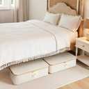 StorageWorks Underbed Storage Containers with Lids, 2-Pack 7" Low Profile Under Bed Storage Box with Bamboo Frame for Clothes, Bedding, Blankets and Shoes, 42L Sturdy Fabric Organizer, Beige