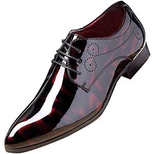 Men Fashion Dress Business Shoe Pointed Toe Floral Patent Leather Lace Up Oxford Black Brown Red Grey, 44