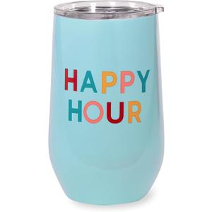kate spade new york Insulated Stainless Steel Wine Tumbler, 16 Ounce Double Wall Tumbler, Stemless Travel Cup with Lid (Happy Hour)