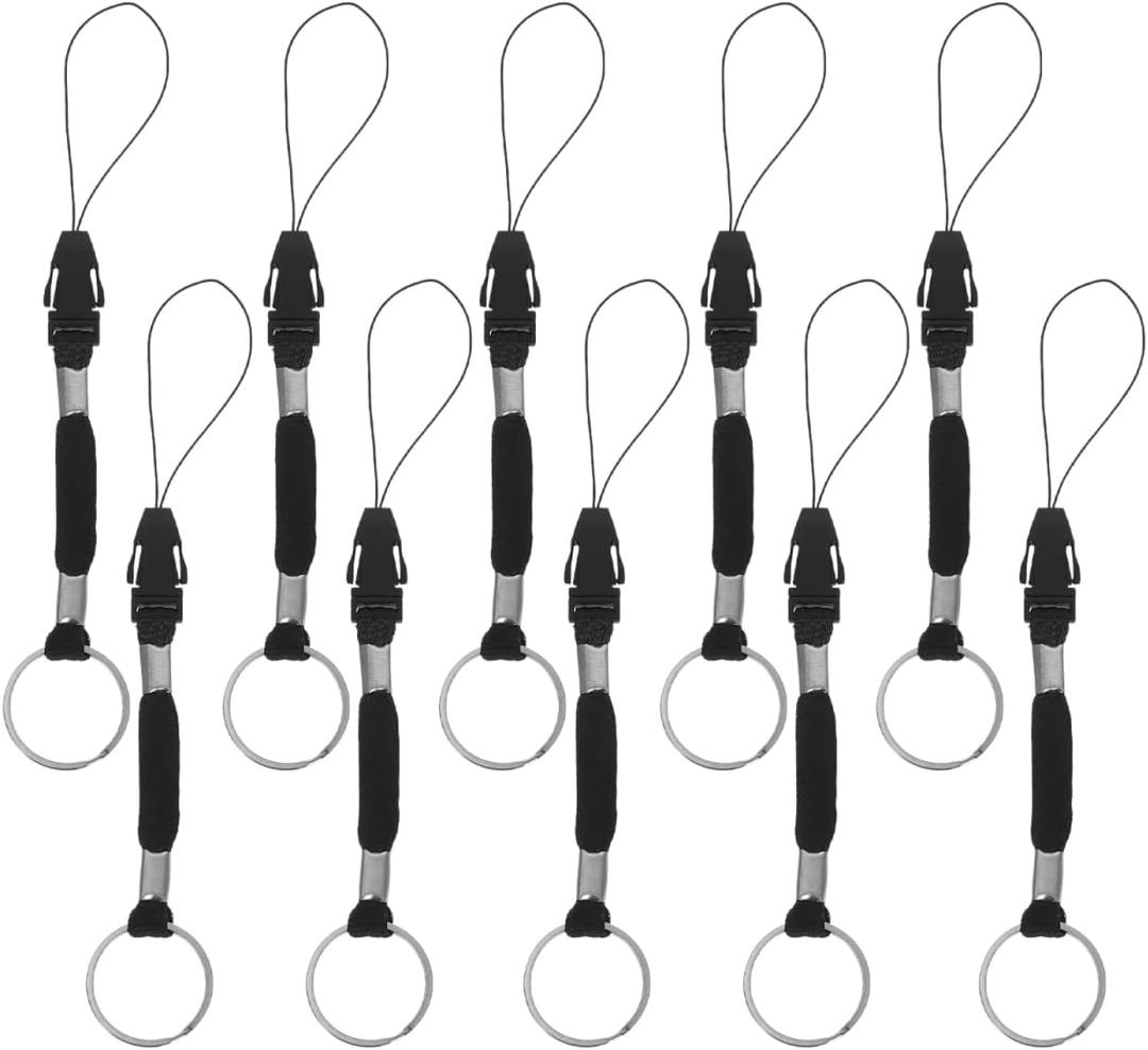 3 x Operitacx 10 Pcs Detachable Nylon Lanyards for Small Electronic Devices Usb Flashlight Tail Rope with Easy-Open Ring and Buckle for Phone Key Holder (Black)