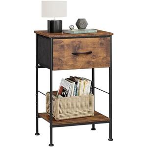 WLIVE Nightstand, Bedside Side Table for Bedroom, Dorm with Steel Frame, Night Stand End Table with Fabric Storage Drawer, Easy Assembly, Rustic Brown Wood Grain Print, 11.73''D 15.67''W 25.03" H