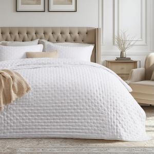 Bedsure Twin Quilt Set - Ultra Soft Twin XL Quilt Bedding Set for White Bedroom Decor, Lightweight All-Season Comforter with 1 Pillow Sham, White Summer Bedspread Coverlet 68x86 Inch (Twin / Twin XL, 01 - White - Clover)