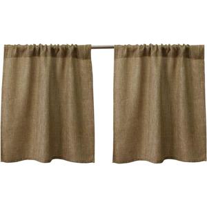 Valea Home Burlap Tier Curtains for Short Windows, 24 inch Linen Cafe Curtains, Rustic Tan Rod Pocket Set of 2
