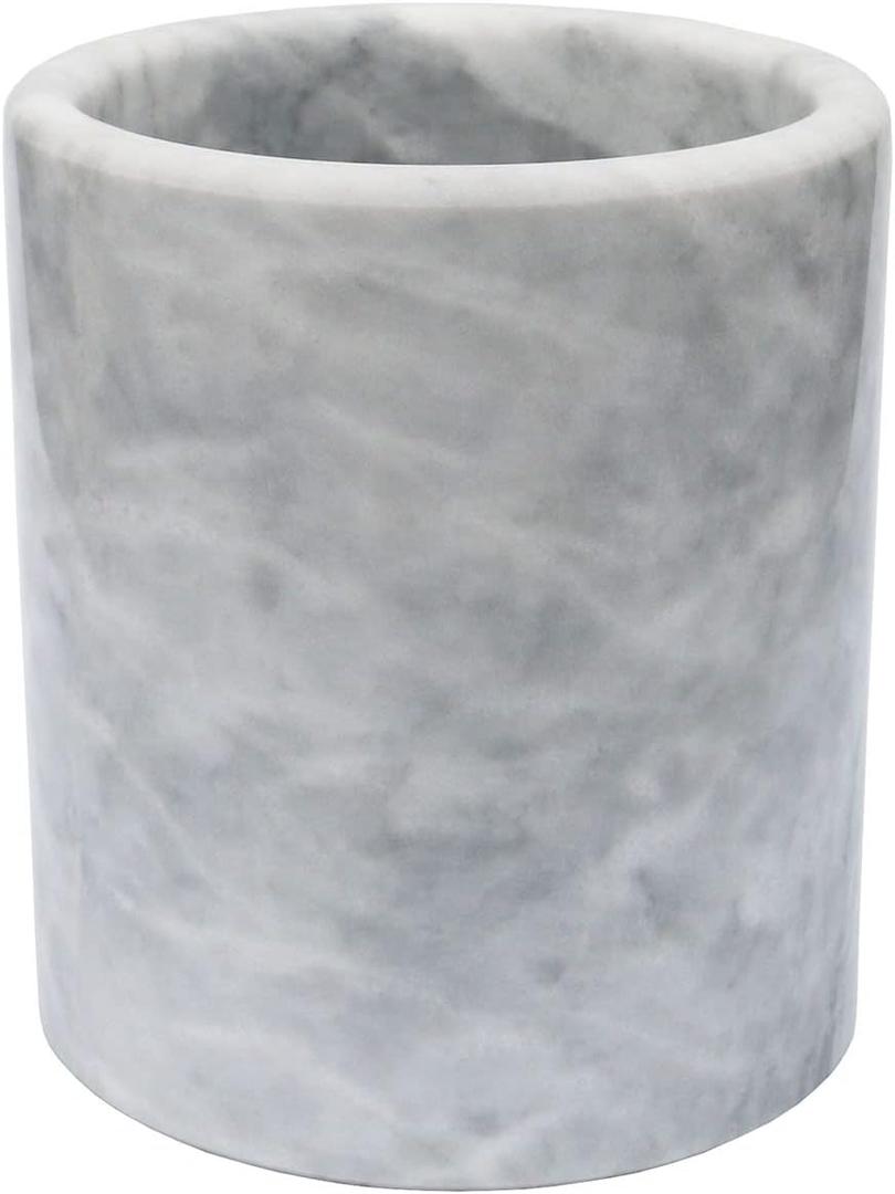 HillSpring Large Marble Kitchen Utensil Holder for Countertop, Tool Organizer with Protective Padded Base, Farmhouse Decor Gift, Wine Chiller Bucket, 6.4", Grey