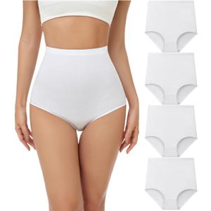 wirarpa Women's Underwear Cotton Super High Waisted Briefs Stretch Full Coverage Panties 4 Pack (Small, White)