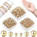 WILLBOND 1200 Pcs Round Spacer Beads for Jewelry Making 4/6/8 mm Smooth Ball Beaded Seamless Loose Ball Embellishments with Holes for Stackable Bracelet Craft(Gold)