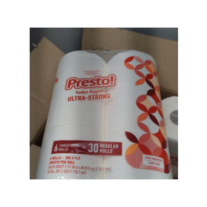 Amazon Brand - Presto! Ultra-Strong 2-Ply Toilet Paper, 24 Mega Rolls = 120 Regular Rolls, 308 Sheets Per Roll, Unscented