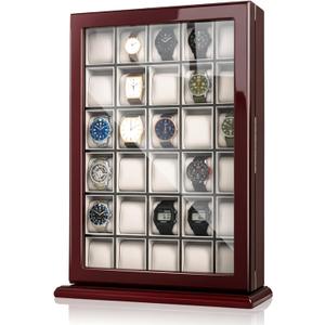 30 Piece Watch Display Case Watch Cabinets Cases Wall Mounted Shadow Box UV Protection Display Boxes with Acrylic Transparent Door Holder for Oversized Watches Collector Memorabilia Gift