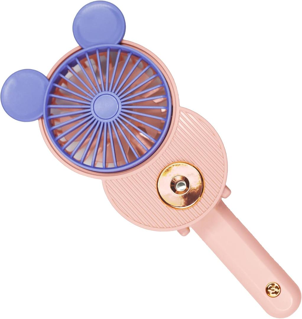 LACOVIA Cute Mouse Misting Mini Fan, Handheld Portable USB Rechargeable Fan with 3 Adjustable Speeds, Foldable For Travelling(Pink)