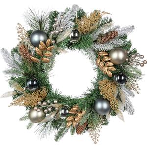 20 inch Christmas Door Wreath, Norfolk Pine Wreaths for Front Door with Silver Ball Glittered Leaf Spray Stems Pinecones Berries for Fireplace Xmas Decorations, Wall Window Indoor Outdoor Decor