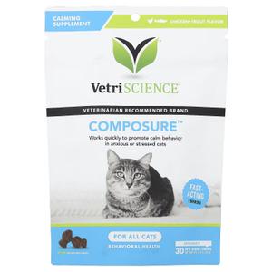 VetriScience Composure, Calming Formula for Cats, 30 Bite-Sized Chews, BBD 10/25