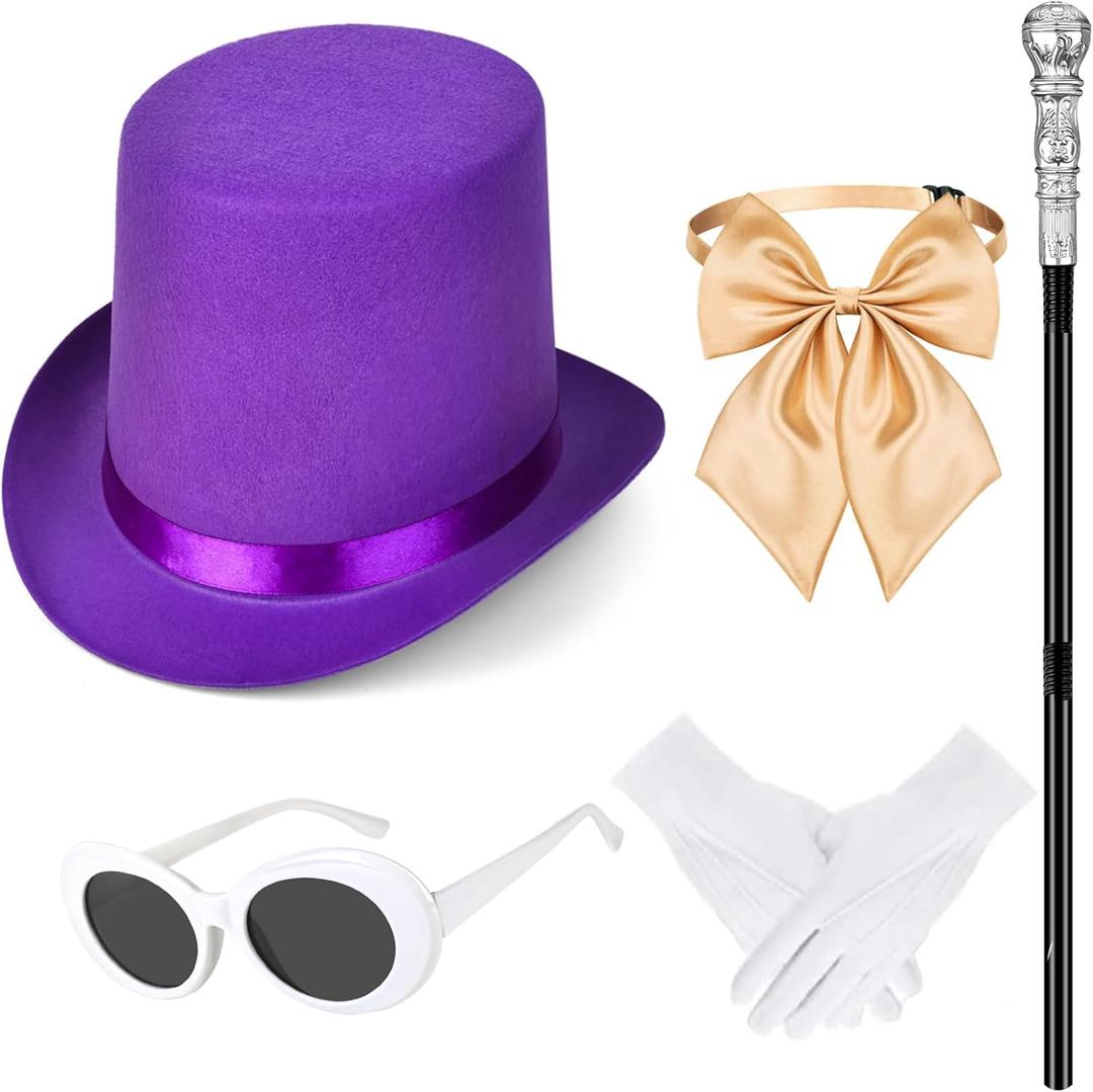 5 Pcs Halloween Chocolate Men Costume Set Include Top Hat,Staff,Gloves Bow Tie and Sunglasses for Men Women Party Dress Up