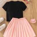 RoseSeek Girl's 2 Piece Preppy Summer Outfits 3D Bowknot T Shirt and Mini Pleated Skirts Clothing Set (Pink), 10Y