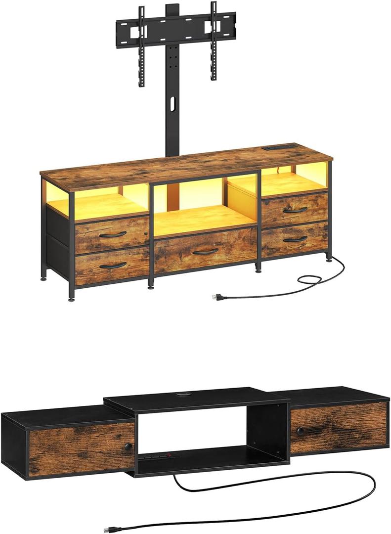 HOOBRO TV Stand with Mount and Power Outlet, for 32/45/55/60/65 inch TVs, Swivel Led Entertainment Center with Drawers, Adjustable Media Console for Living Room, Bedroom BF40DS01-BF130UDDS01