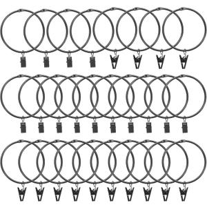 uxcell 28 Pack Curtain Rings with Clips, 3" Interior Diameter Curtain Clip Rings Hooks for Hanging Drapery Vintage Decorative Rustproof Drapery Ring with Hooks, Black