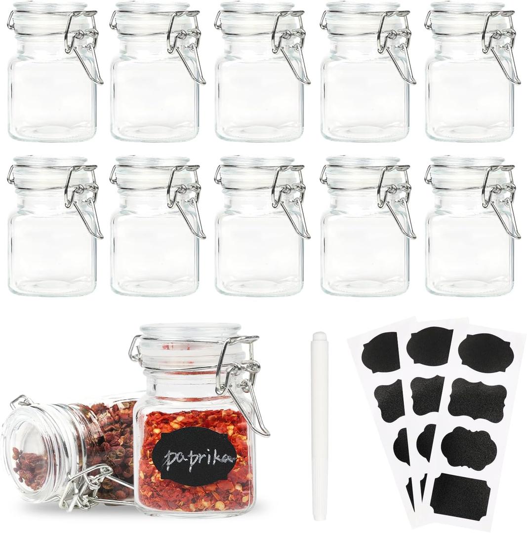 12 Pack Glass Jars with Airtight Lids, 3.4 oz Small Spice Jars, 12 Pack Empty Mini Glass Bottles with Silicone Gasket, Herb Containers with Chalkboard Labels and Marker for Kitchen