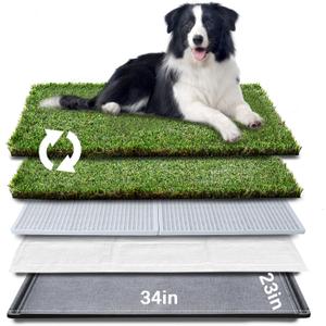HQ4us Dog Grass Pad with Tray Large 3423 Dog Litter Box Toilet with 2Artificial Grass for Dogs with Hemmed Edge, Pee Pads for Dogs, Realistic, Less Stink, Potty for Balcony (Large - 3423 for 30-60lbs Dog)