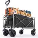 Sweetcrispy Collapsible Foldable Wagon Cart, Large Capacity Garden Beach Cart with All-Terrain Wheels, Heavy Duty Utility Grocery Wagon with Drink Holders for Shopping Sports Camping - 35IN Black (170L)
