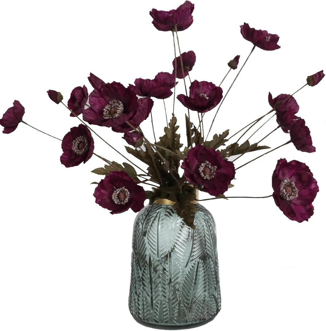 IPOPU Burgundy Silk Flowers 6PCS Fake Poppies Artificial Flowers for Veterans Day Floral Centerpieces, Tables, Wedding Decorations, Reception, Vase not included