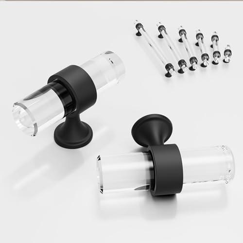 CEYMIO 2 inch 6 Pack Cabinet Handles and Pulls for Cabinets and Drawers, Kitchen Bathroom Bedroom Pull Door Handle Single Hole Distance Glass Crystal Knobs Black Matte