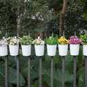 Dahey 10 Pcs Hanging Flower Pots Metal Iron Bucket Planter for Railing Fence Balcony Garden Home Decoration Flower Holders with Detachable Hooks, White, 5 inches