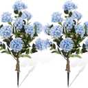 Lunmon 2 Pack Artificial Hydrangea Trees with Spikes, 24Inch Faux Hydrangea Outdoor Plants Bushes Realistic Fake Silk Flower for Planter Home Wedding Garden Patio Yard Decor(Blue)