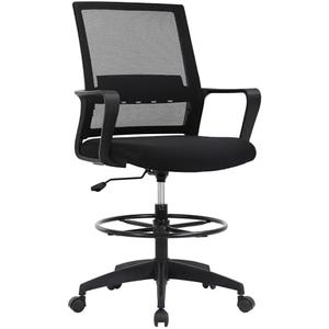 Amazon.com: Drafting Chair Tall Office Chair Adjustable Swivel Rolling Mesh Height with Lumbar Support Arms Footrest Mid Back for Adults Standing Desk Drafting Stool (Black) : Office Products