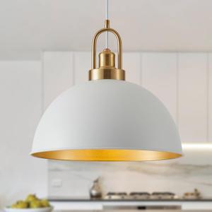 15.74" Industrial White Large Pendant Light Matte Finish Metal Light Fixture Farmhouse Hanging Light for Kitchen Island Dining Room Hallway