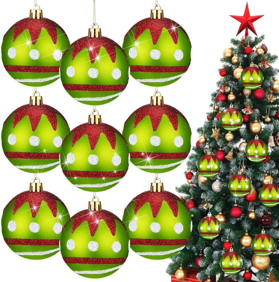 12 Pcs 2.4 Inch Christmas Ball Ornaments Red and Green Polka Dot Hanging Ornaments Christmas Tree Decorations Plastic Glittering Balls for Xmas Holiday Party Tree Decor(Stylish Style)