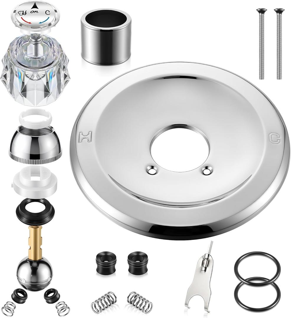 Shower Handle Renovation Repair Trim Kit Compatible with Delta RP54870, Single Function Tub Trim Kit Compatible with Delta 600 Series Shower Valve, Acrylic Handle(Chrome)