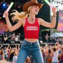 Women Cowboy Crop Tank Top: Cowgirl Tank Country Concert Tops Rodeo Country Music Shirts Vintage Western Crop Top (Red, S)