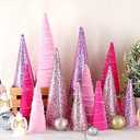 12 Pcs Christmas Velvet Tree Set Modern Christmas Decor Sequin Christmas Tree Decor Tree Figurines Holiday Entryway Tabletop Tree Centerpiece Rustic Winter Xmas Farmhouse Home Minimalist Decor (Pink)