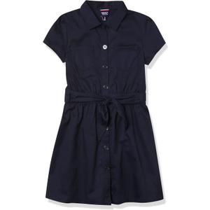 French Toast Girls' Short Sleeve Safari Dress (10, Navy Blue)