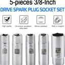 5PCS Magnetic Spark Plug Socket Set Includes 14mm 16mm Thin Wall Socket and 9/16-inch 5/8-inch and 13/16-inch Sockets 3/8-inch Drive Magnet Retains Spark Plugs