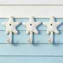 3Pack Cast Iron Starfish Coat Hooks 4.2in Decorative Wall Hooks Nautical Decor Hooks for Pool Towel Holder Bathroom Bedroom and Kitchen